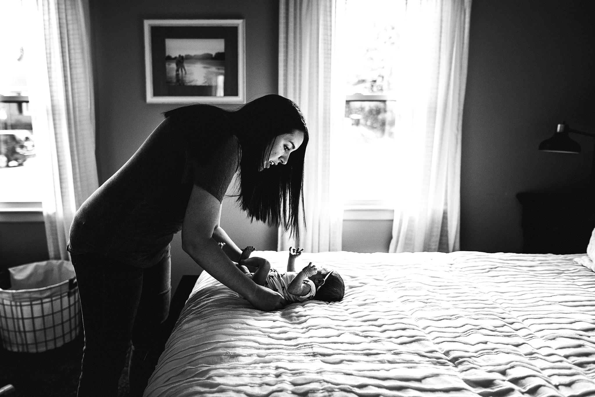 black and white mom and newborn photography
